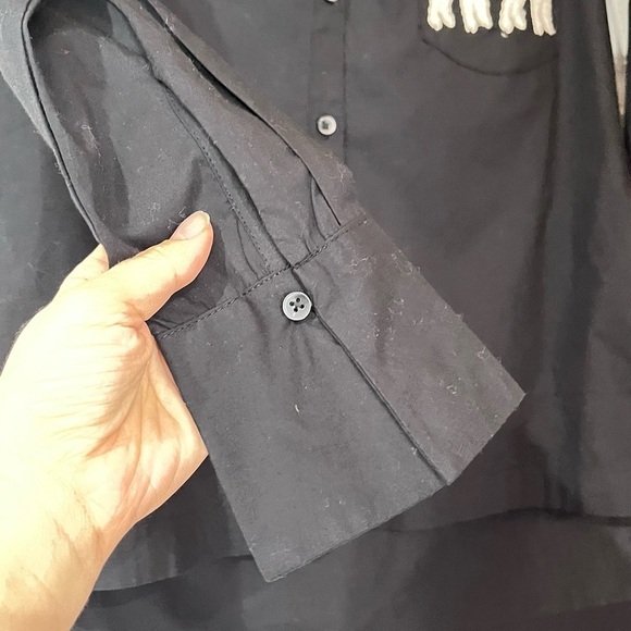 Maeve Black Button Down Shirt Top w/Dog Pet Appliqué, Size XXS NWT - Picture 5 of 8